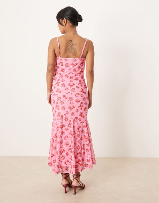 VILA Petite - Pink cami-maxikjole med firkantet hals og blomsterprint i mesh, 4 af 4