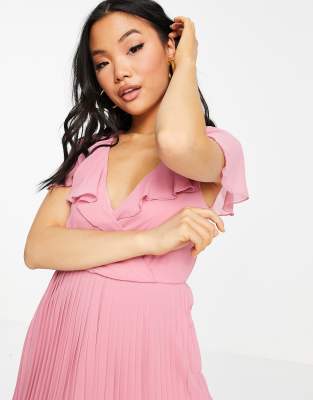 pink pleated mini dress