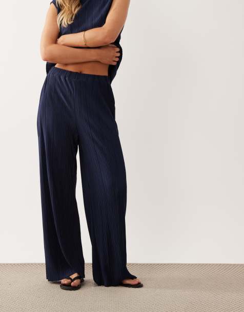 Vila Petite - Plissé broek met wijde pijpen in marineblauw, deel van co-ord set - view 1