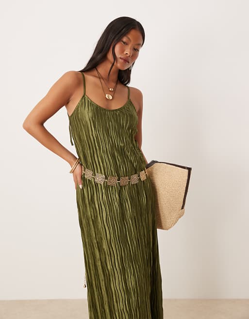 olive green slip dress Mini - Open Back Viscose Featuring a flowing silhouette with a layered neckline Milla Womens Boudoir Silk Slip