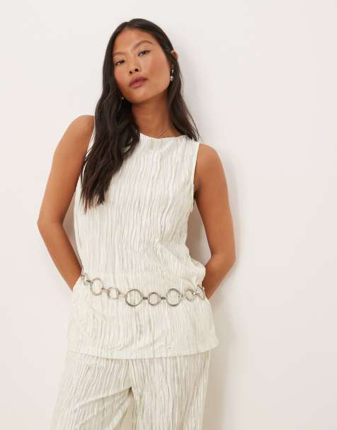 Vila Petite plisse slash neck sleeveless top in pale silt green tie dye - part of a set - view 1