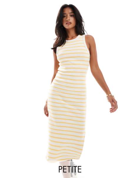 Vila Petite Premium racer neck midi dress in yellow stripe - view 1