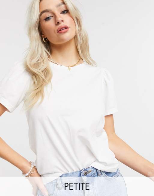 Vila Petite puff sleeve T-shirt in cream | ASOS