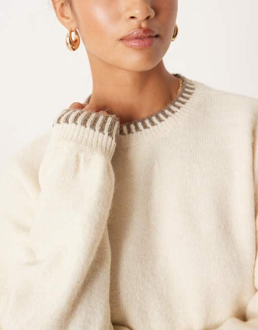 VILA Petite - Pull d'ensemble en maille à bordures contrastées - Bouleau, 3 de 4