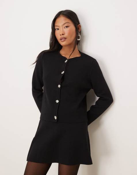 VILA Petite ribbed cardigan with hammered silver-tone buttons in black - part of a set - view 1