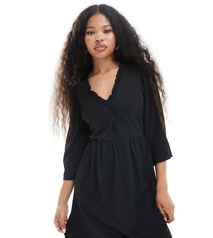 Vila Petite ribbed t-shirt mini dress with bell sleeve in black