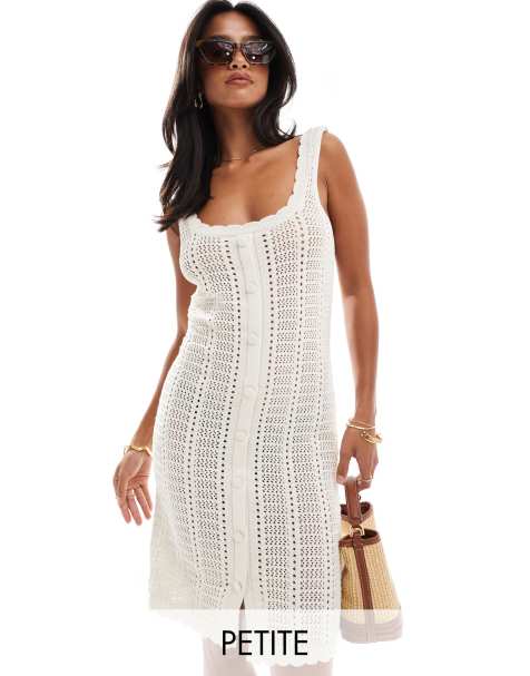 Vila Petite - Robe courte boutonnée en crochet - Crème - view 1