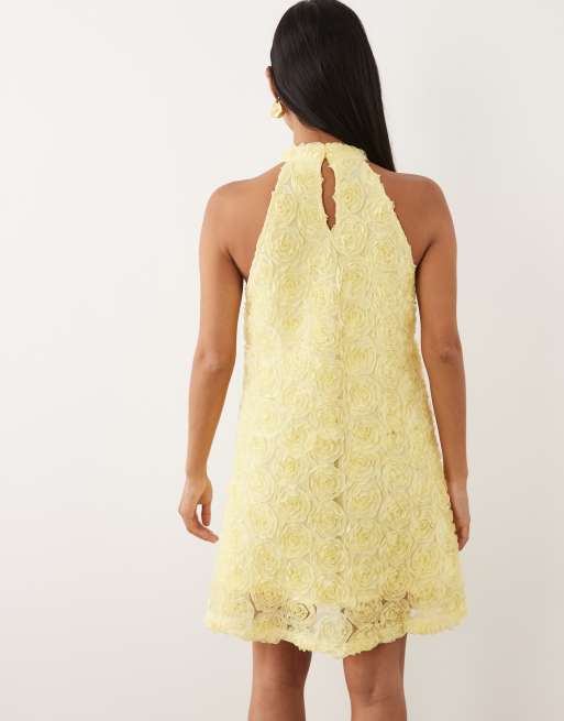 Vila Petite - Robe courte dos nu en jacquard fleuri - Jaune pastel, 4 de 4