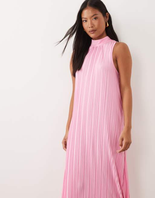 VILA Petite - Robe plissée longue à col montant - Rose clair, 3 de 4