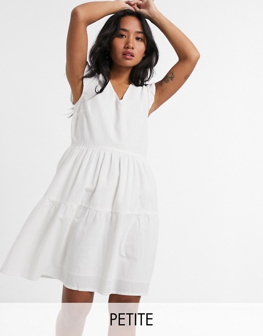 Vila Petite ruffle shoulder mini dress in white