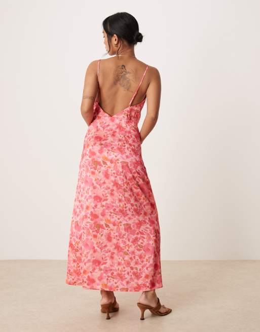 Vila Petite - Satijnen maxi cami jurk in roze bloemenprint, 3 van 4