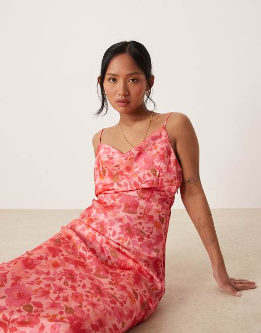 Vila Petite satin cami maxi dress in pink floral print, 2 of 4