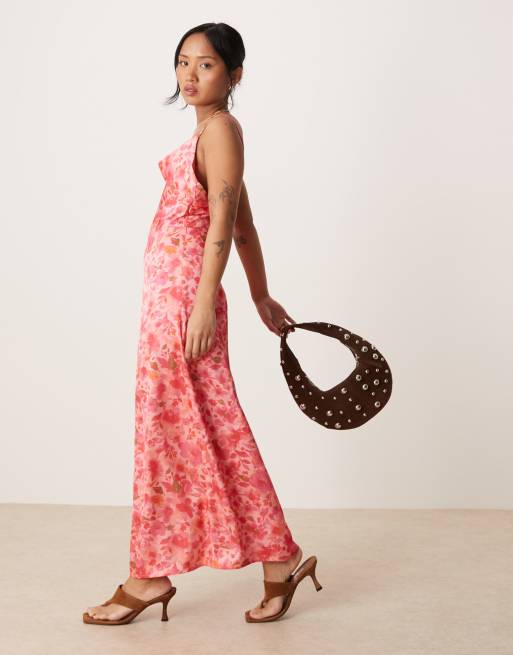 Vila Petite satin cami maxi dress in pink floral print, 4 of 4