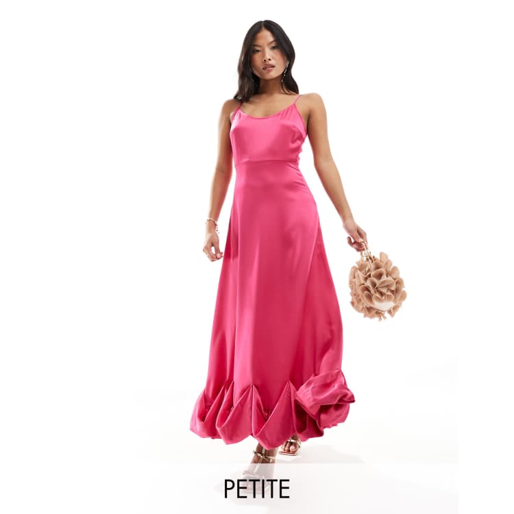 Vila Petite satin cami maxi dress with stitch detail hem in pink ASOS