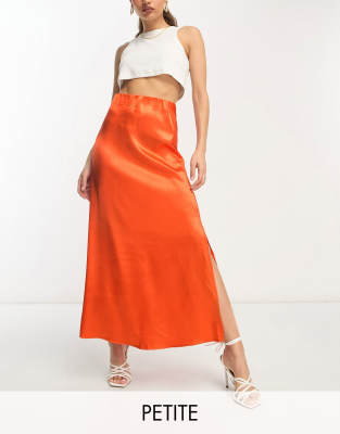 Vila Petite satin midi skirt in orange