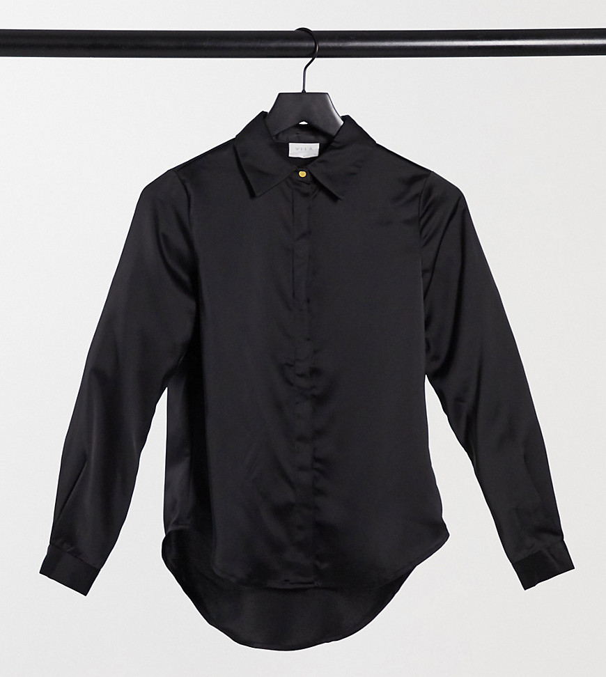 Vila Petite satin shirt in black