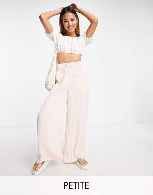 Vila Petite satin wide leg pants in pink