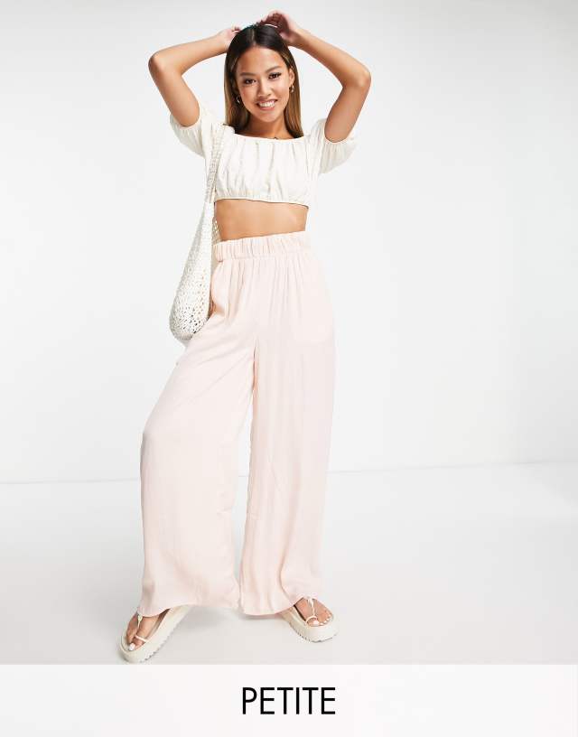 Vila Petite - satin wide leg trousers in pink