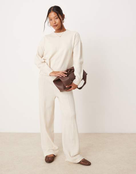 Vila Petite seam detail jumper and trouser set in cream - view 1