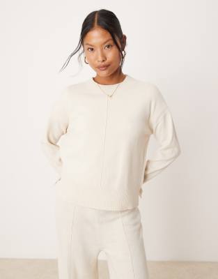 seam detail sweater in cream - part of a set-White