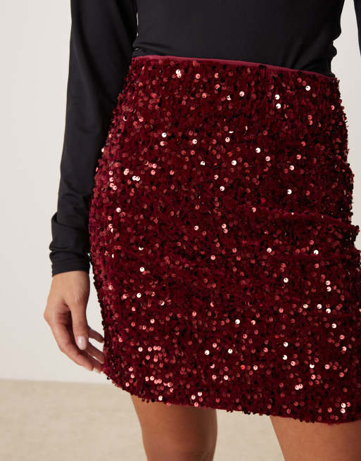 Vila Petite sequin mini skirt in dark red