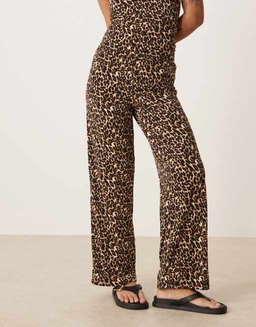 VILA Petite slinky jersey pants in leopard print (part of a set), 3 of 5
