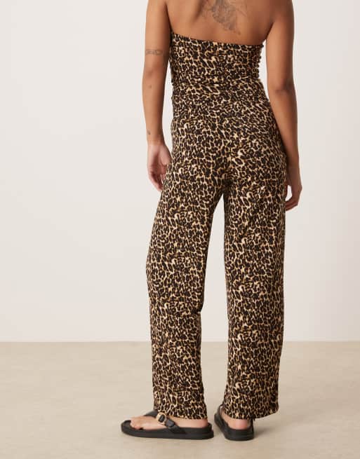 VILA Petite slinky jersey pants in leopard print (part of a set), 5 of 5