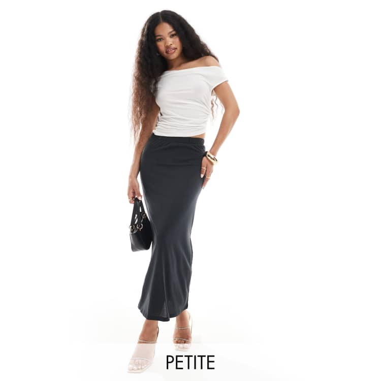 Vila Petite slinky maxi skirt with split in black ASOS