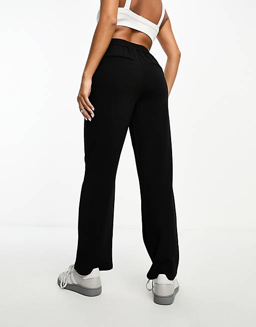 Vila Petite stretch wide leg pants with pin tuck front in black