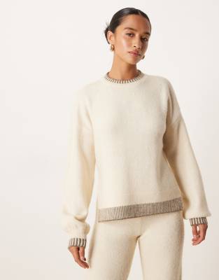 VILA Petite - Strickpullover in Birkenweiß mit Kontrastbesatz, Kombiteil