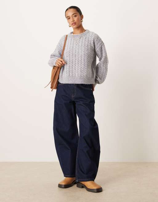 VILA Petite – Strickpullover in meliertem Mittelgrau mit diagonalem Muster, 4 von 4