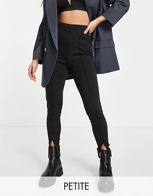 Vila Petite structured high waist leggings with pintuck and split front in black