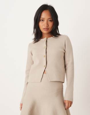 Vila Petite Vila Petite structured knit cardigan co-ord in pale beige-Neutral