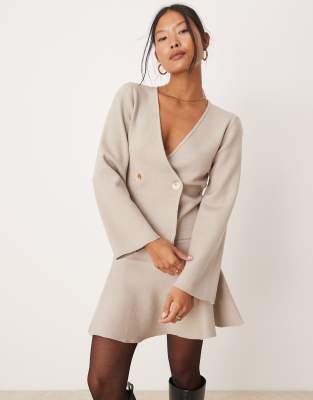 structured knit wrap cardigan in natural melange - part of a set-Neutral