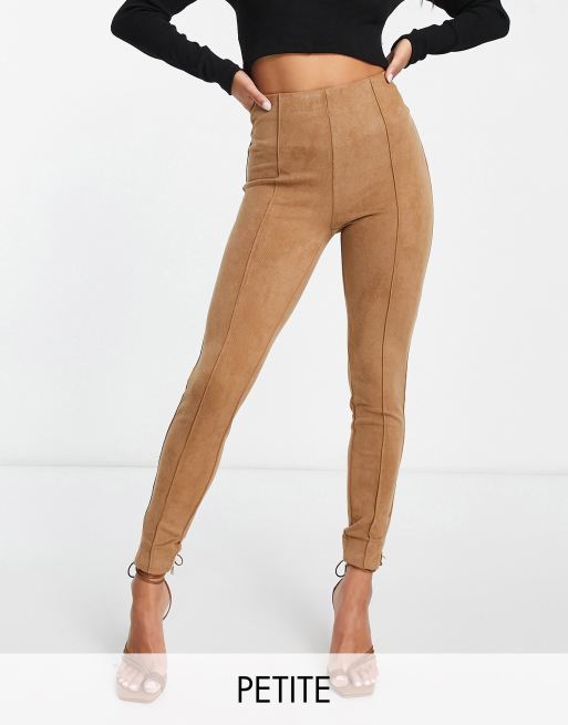 Vila Petite suede pants with pintuck front in camel