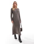 [Vila Petite] Vila Petite super soft fluffy maxi jumper dress in brown 14 Brown Lentil