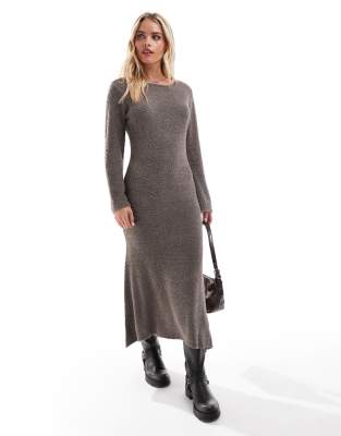 super soft fluffy maxi sweater dress in brown