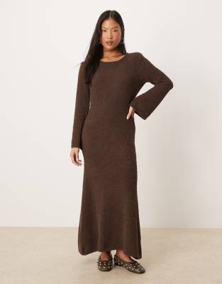 VILA Petite super soft fluffy maxi sweater dress in chocolate brown
