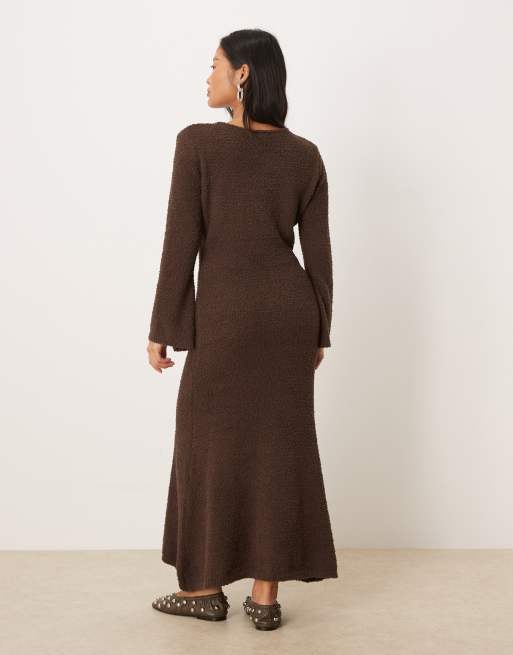VILA Petite super soft fluffy maxi sweater dress in chocolate
