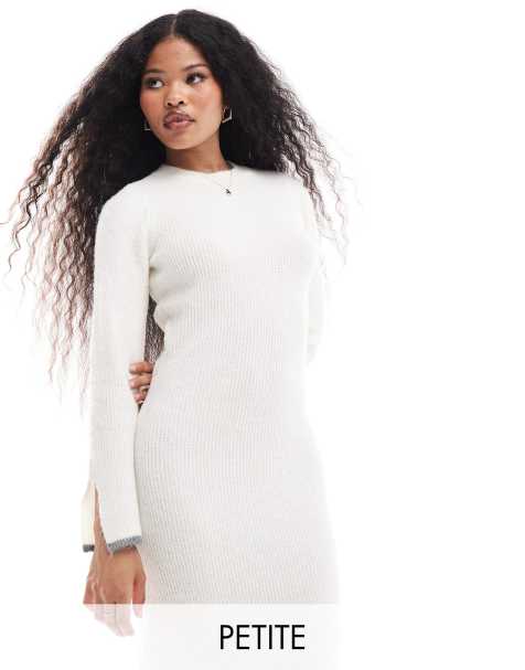 Vila Petite super soft knit midi dress with contrast edge in winter white - view 1