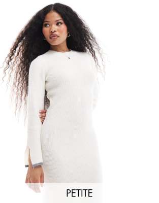 vila petite super soft knit midi dress with contrast edge in winter white