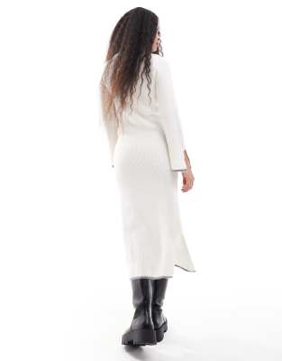 Vila Petite Knitted Dress 'VIWELCOME' Female White Plain Colored Size L Vila Petite super soft knit midi dress with contrast edge in winter white |  ASOS