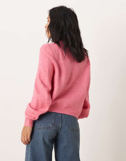 Vila Petite super soft knitted cardigan in bright pink, 3 of 4
