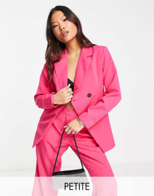 Vila Petite Tailored Asymmetric Suit Blazer In Bright Pink