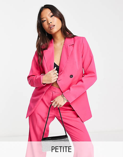 Vila Petite tailored asymmetric suit blazer in bright pink 
