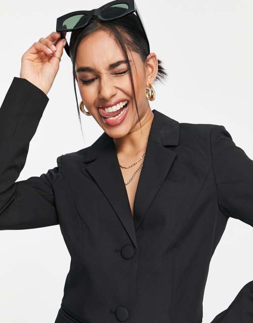 Vila Petite tailored blazer mini dress in black - ShopStyle