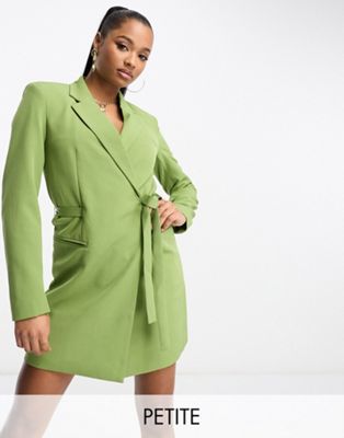 Vila Petite tailored mini blazer dress with tie belt in olive green
