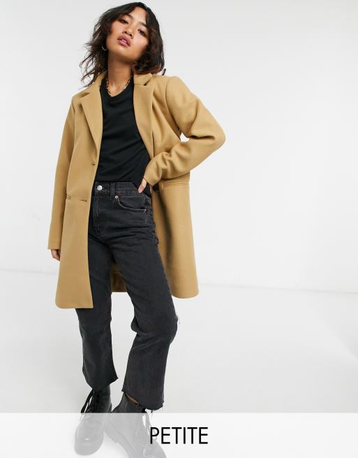 Vila Petite tailored pea coat in brown