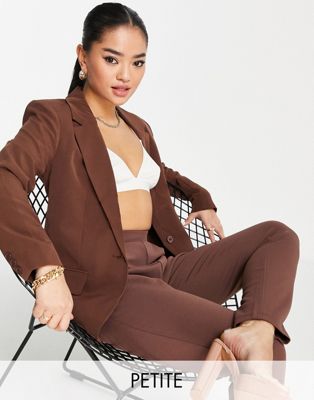 Vila Petite tailored suit blazer co-ord in chocolate brown