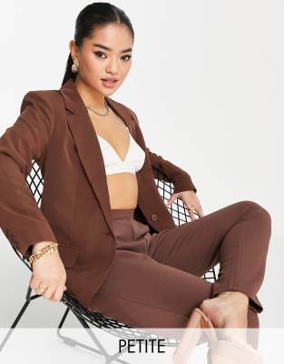 Vila Petite tailored suit blazer co-ord in chocolate brown